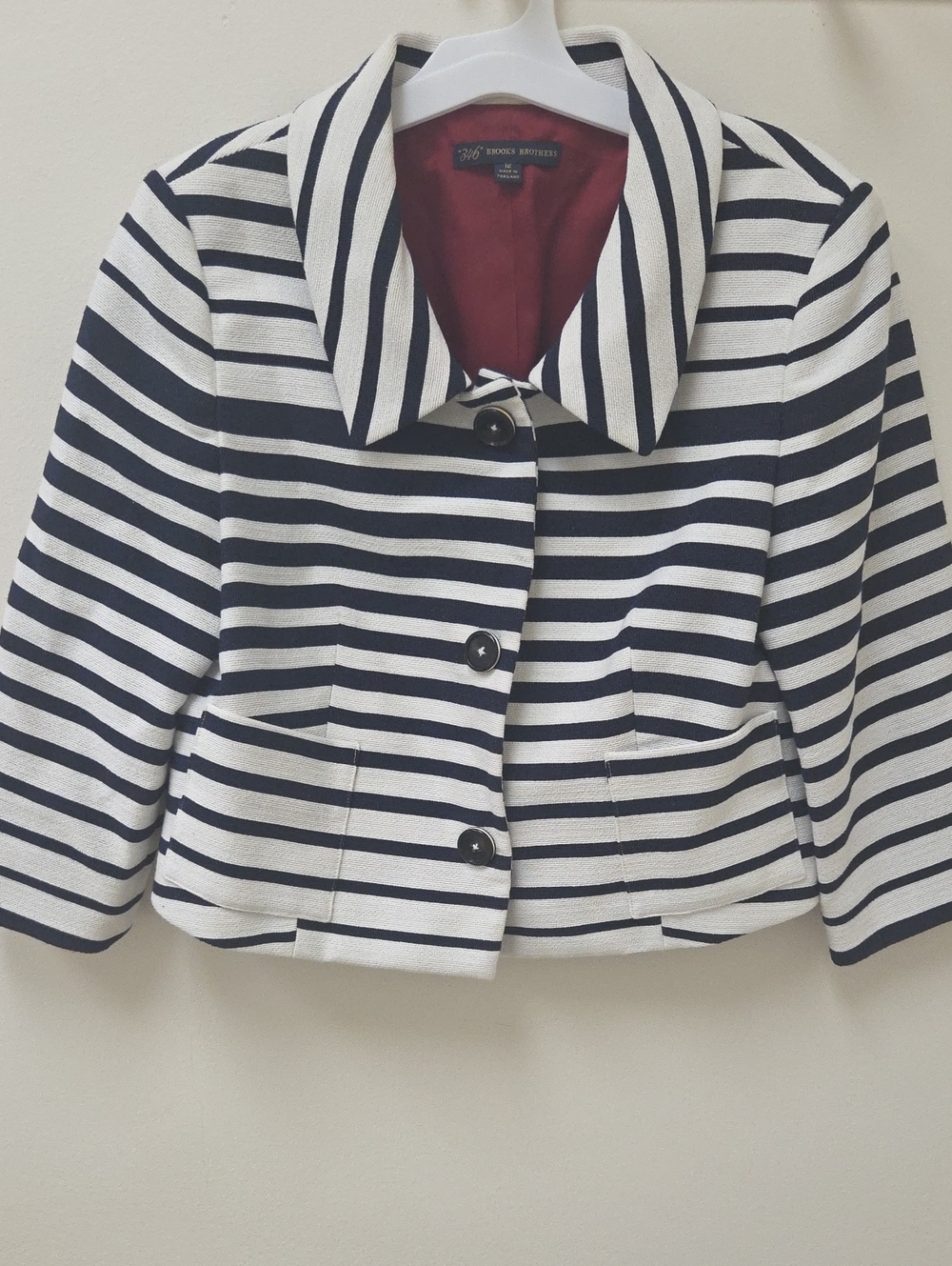 Brooks Brothers Navy and White Striped Cropped Blazer
